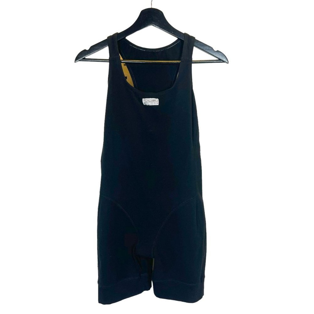 Vintage 90s Spalding Black Athletic Sleeveless Unitard Romper Large